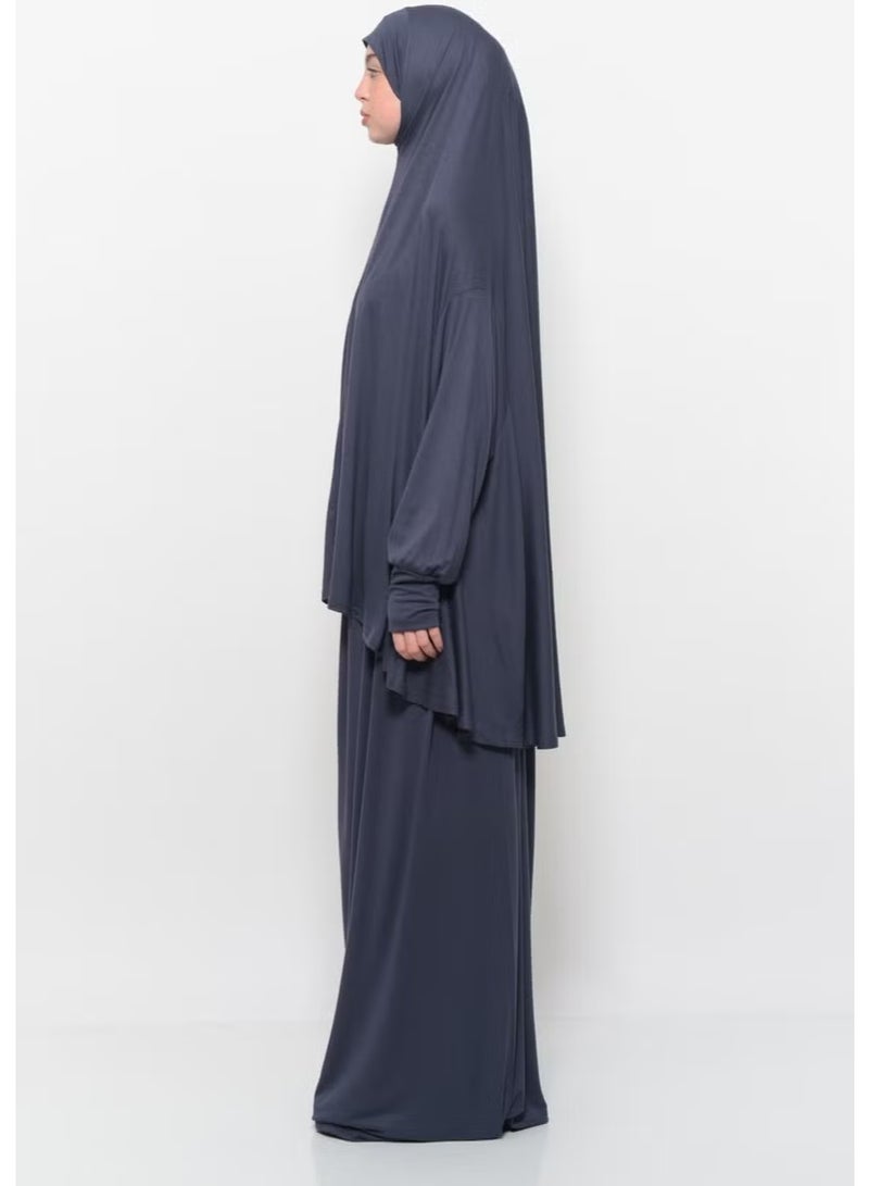 Altobeh Practical Two Piece Cotton Bat Sleeve Headscarf Organic Hijab Prayer Dress-Smoke - Image 3